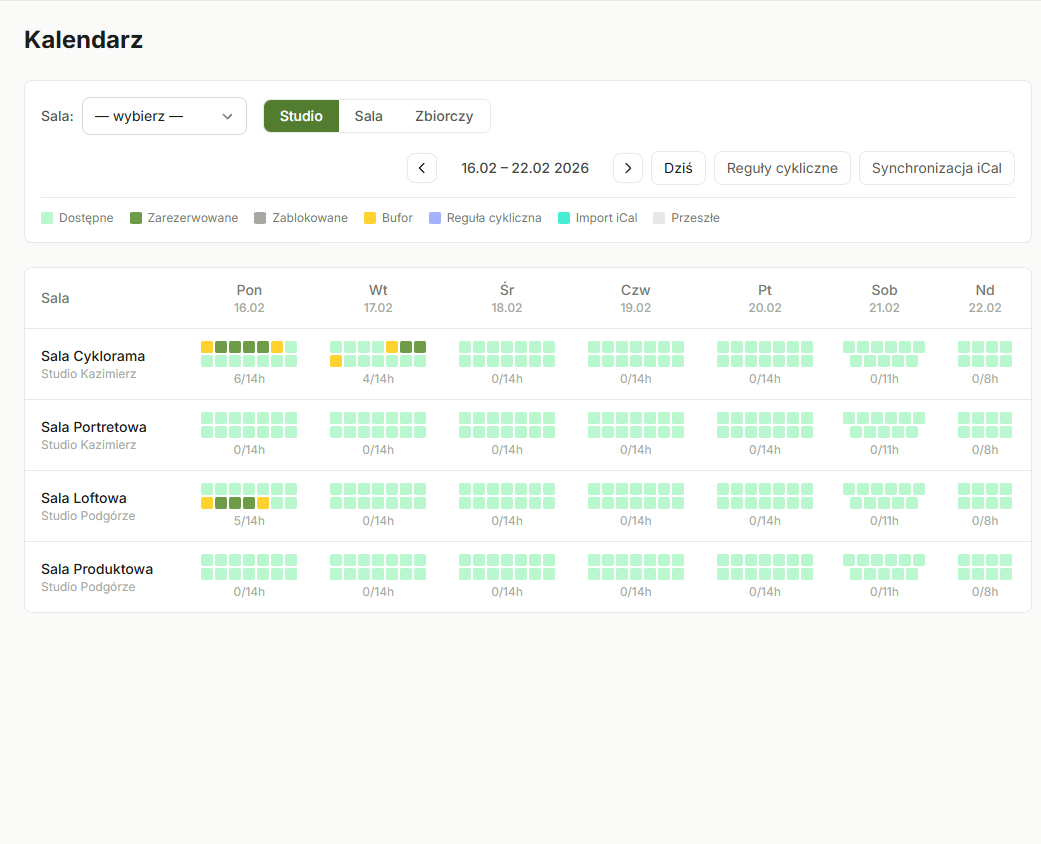 Calendar in the owner panel