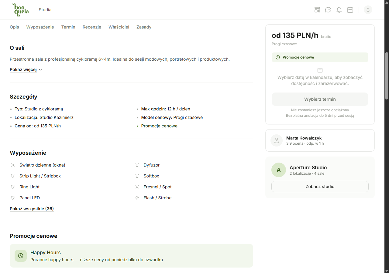 Strona sali z widgetem rezerwacji