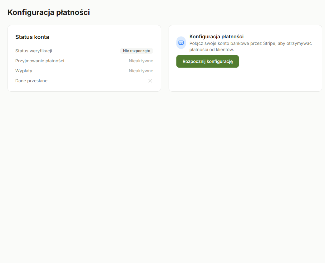 Strona konfiguracji Stripe Connect